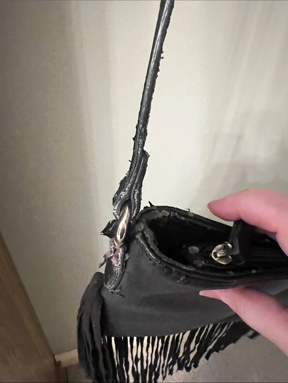 Black Fringe Crossbody Bag with Adjustable Strap